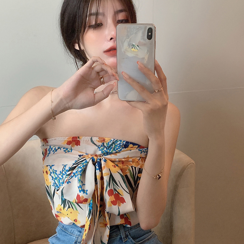 IELGY  Áo Ống Hai Dây Ngắn In Hoa Mùa Hè Nóng Bỏng Cho Nữ