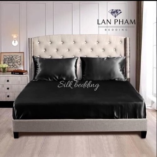 (Loại 1) Bộ Ga Gối Phi Lụa 4 Món Cao Cấp Lan Phạm Bedding - Màu Đen