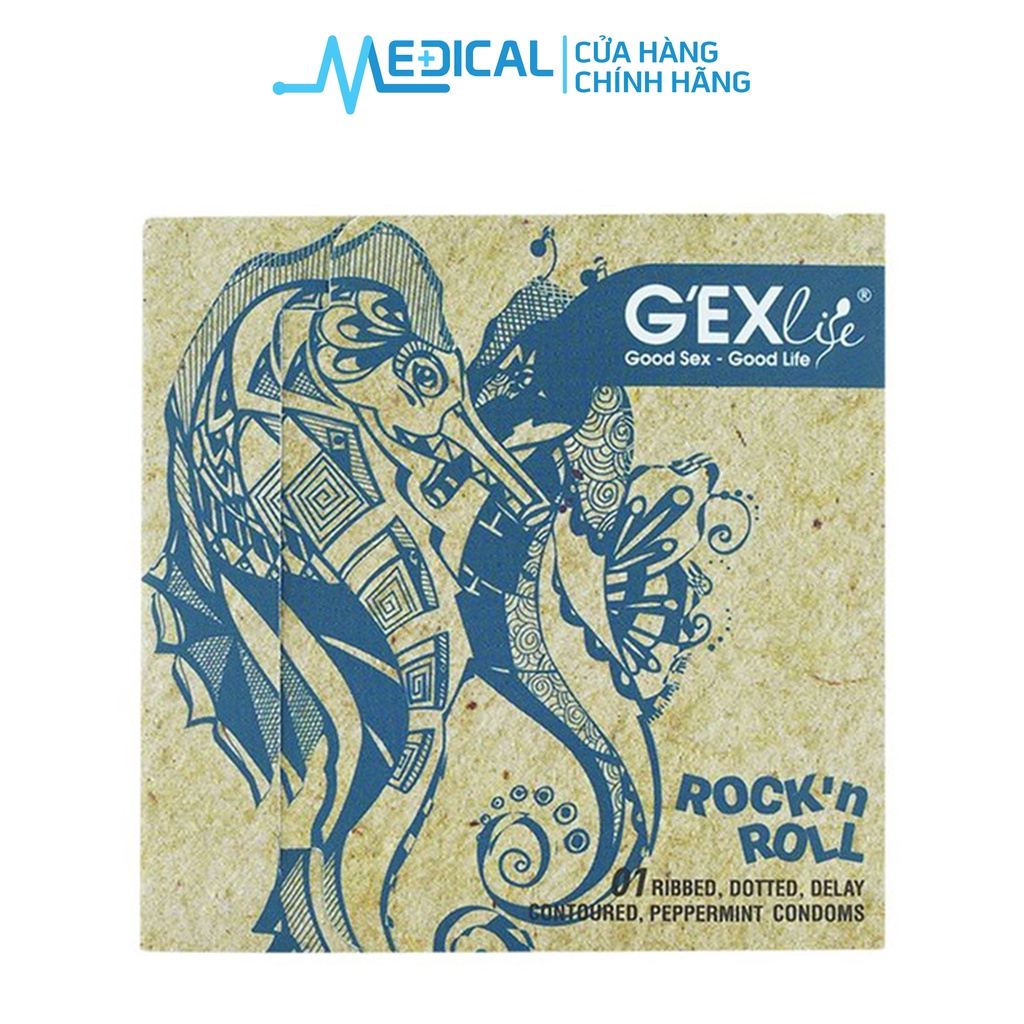 Bao cao su G'EXlife Rock'n Roll (Hộp 3 chiếc) hình cá ngựa - MEDICAL
