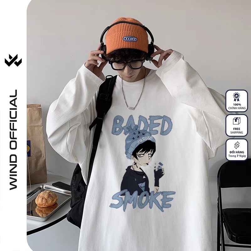 Áo sweater tay dài WIND phông unisex form rộng BADED, thời trang nam nữ oversize