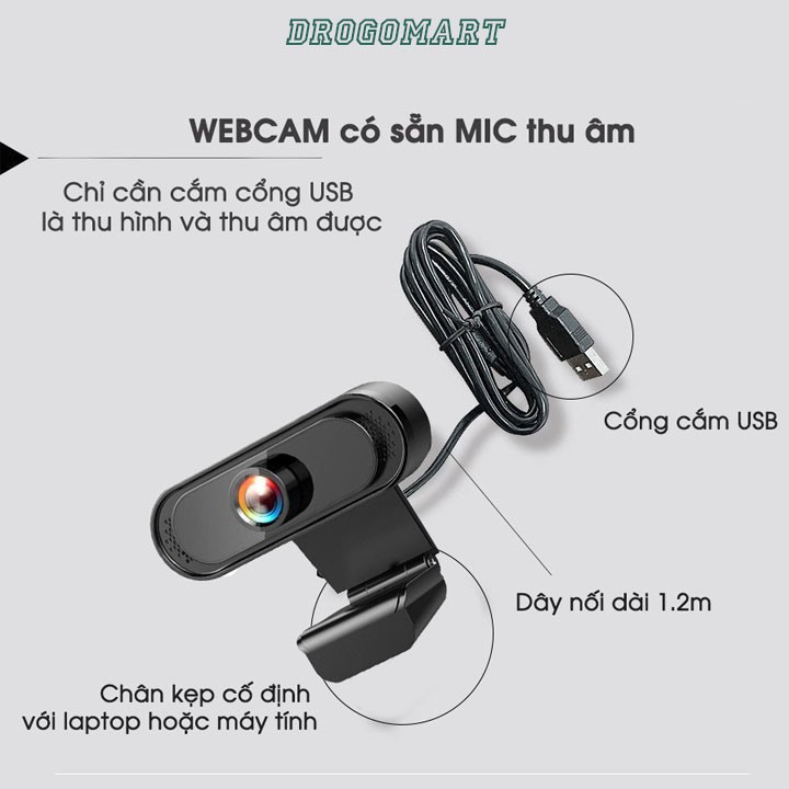 Webcam Máy Tính Full HD 1080P Tích Hợp Mic Thu Âm, Hỗ Trợ Học Zoom Online, livestream, Bảo Hành 1 Đổi 1