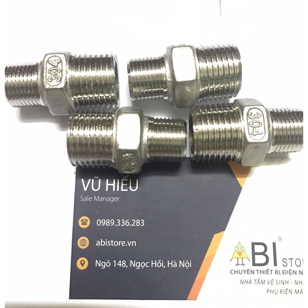 KÉP THU 1/2 3/8 ( NỐI REN 2 ĐẦU 21 - 17 ) INOX ĐÚC SẦN CHỐNG ĂN MÒN