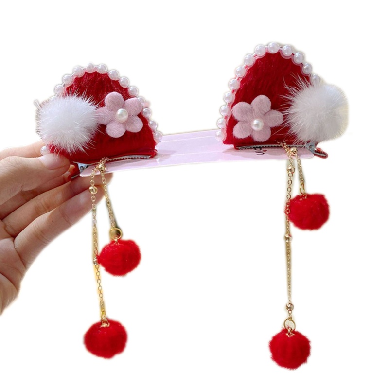 Kẹp Tóc Đính Bóng Lông Tua Rua Phong Cách Cổ Điển Mừng Năm Mới