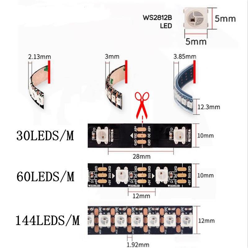 Dây Đèn Led Xnbada 5v 5m Ws2812B 30 / 60leds / M 2812 Pixels Rgb Ws2812 Ic Nhiều Màu Sắc