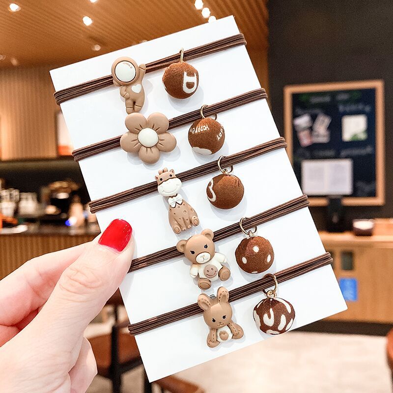 Bộ 3 dây buộc tóc, cột tóc trà sữa hình gấu, thỏ hoa mai, vịt cute cho nữ