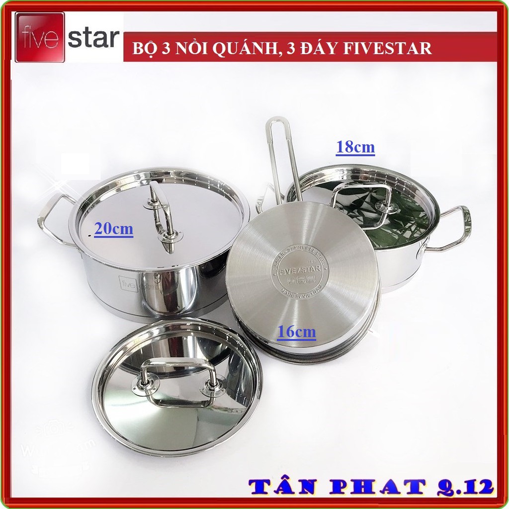 BỘ NỒI QUÁNH 3 ĐÁY FIVESTAR (bảo hành 5 năm)