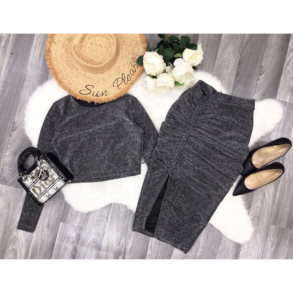 Sét đầm body rời áo tay dài kết hợp chân váy rút dây -MM.B762