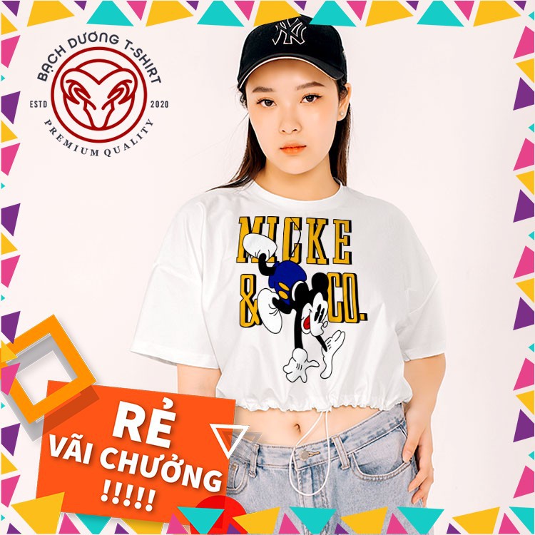 Áo Croptop Tay Ngắn Bạch Dương In Hình Chuột Mick3y cổ tròn 100% Cotton cao cấp vải dày mịn không xù lông