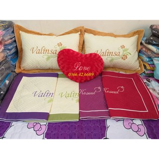 (GIÁ HỦY DIỆT) Vỏ gối Satin trần bông thêu chữ hoa đẹp KT 45x65( ảnh thật Shop tự chụp)