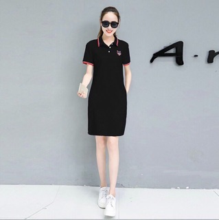 Đầm cổ sơ mi viền đỏ
