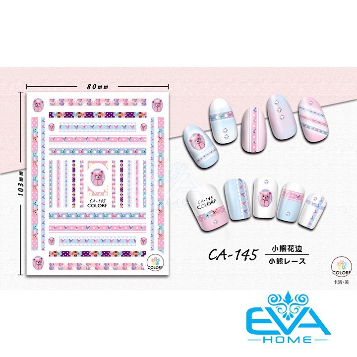 Miếng Dán Móng Tay 3D Nail Sticker Tráng Trí Hoạ Tiết Chú Gấu Dễ Thương Cute Bear CA145