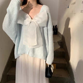 ( ADELLA ) Áo len mỏng nơ xinh xắn
