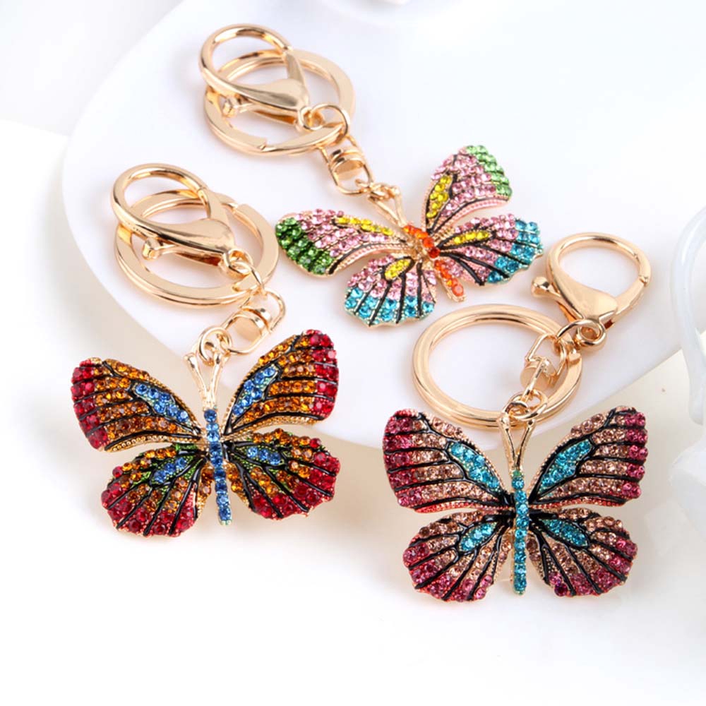 Móc khóa hình bướm đính đá giả lấp lánh xinh xắn