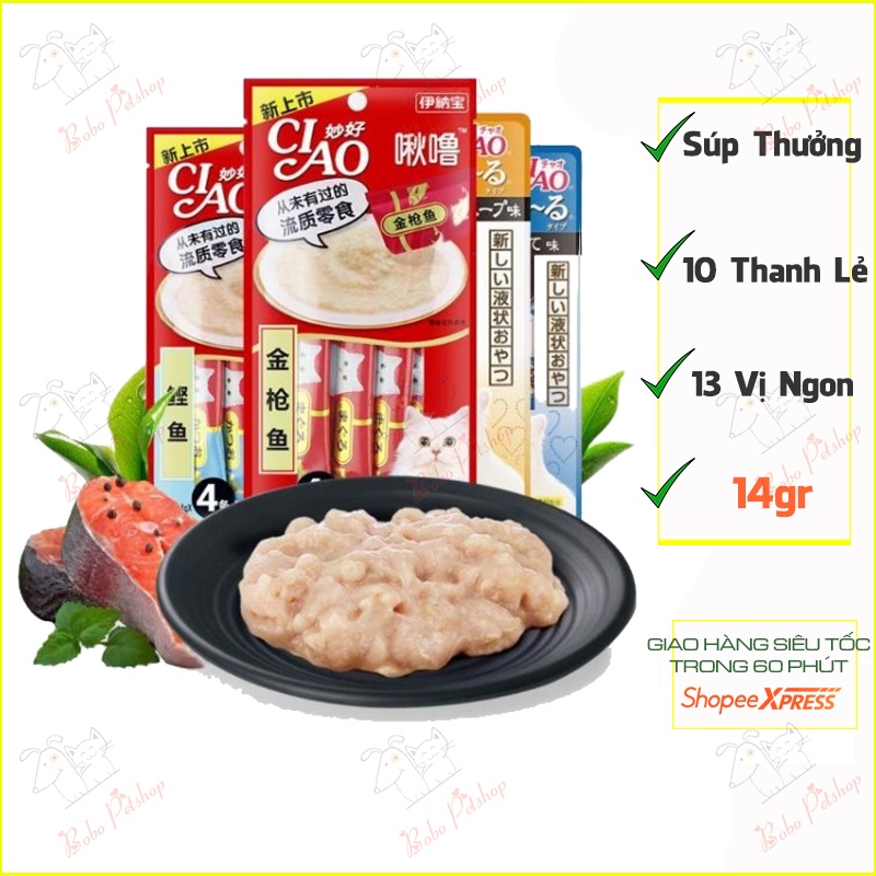 Set 10 Thanh Lẻ Soup Thưởng Ciao Mix Vị Bổ Sung Dinh Dưỡng Cho Mèo - Bobo Pet Shop Hà Nội