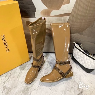 Bốt boot fd mũi tròn da bóng đai ngang fullbox
