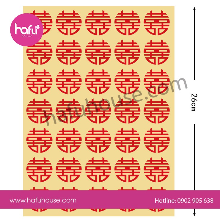 DECAL 35 CHỮ HỶ VÀNG ĐỎ DÁN TRÁI CÂY MÂM QUẢ ĐÁM CƯỚI M5 HAFU HOUSE