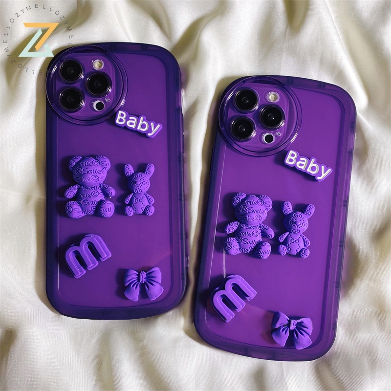 Zymello Ốp lưng VIVO Y21 V23 5G Y12S Y33S Y20 Y12A Y11 Y12 Y33T Y21T Y21S Y15 Y17 Y20S Y20i Fashion Cute Ungu Tiga Dimensi Casing Ponsel Beruang