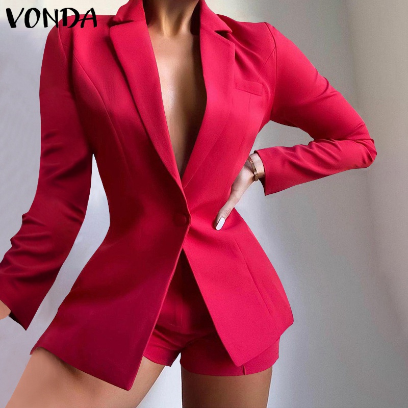 Áo khoác VONDA màu trơn tay dài cài nút thời trang Xuân Thu cho nữ