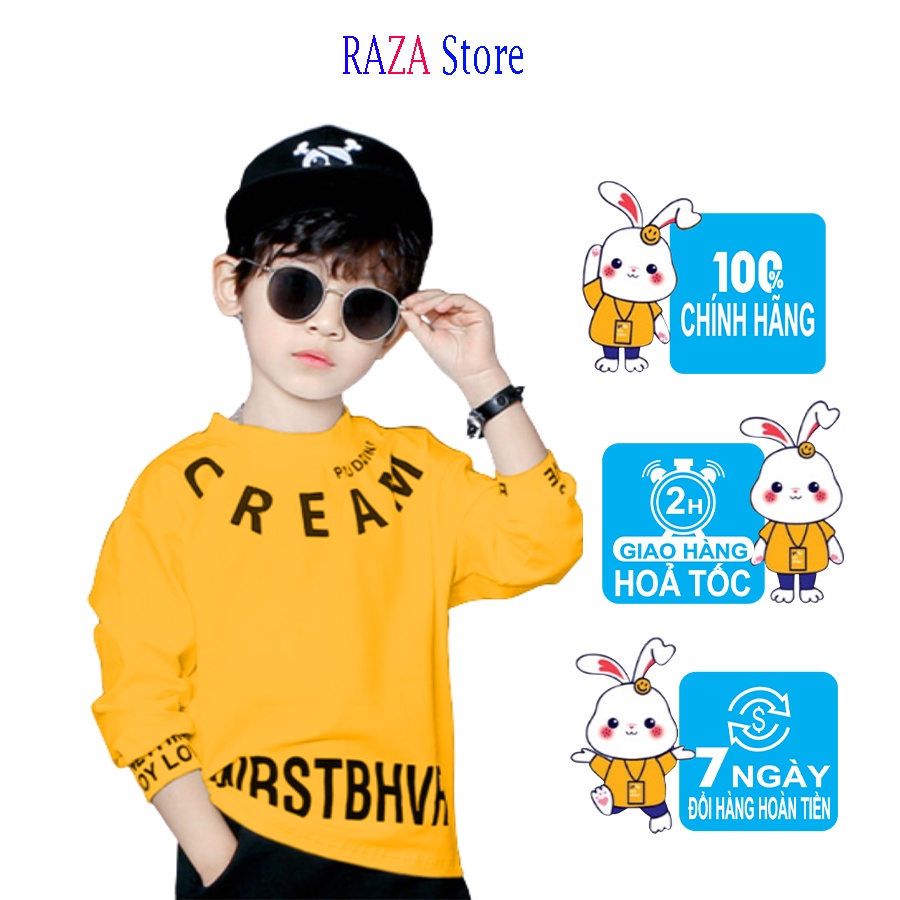 Áo thun dài tay bé trai RAZA Store chất Vải 100% coton cao cấp cho bé 15-49kg RZM10