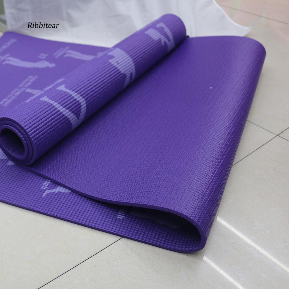 Thảm PVC kích thước 173cm x 61cm x 0.6cm chống trượt có in các tư thế tập yoga tiện dụng