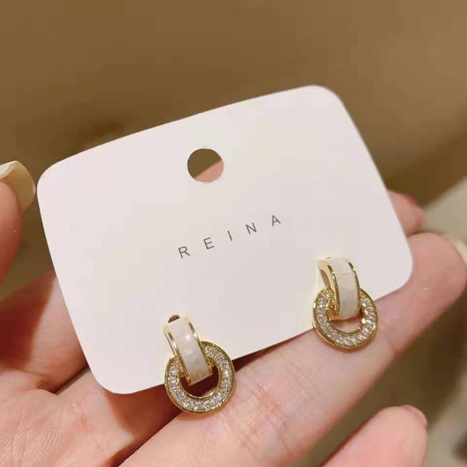 Bông tai mạ bạc 925 hình tròn đính đá đơn giản