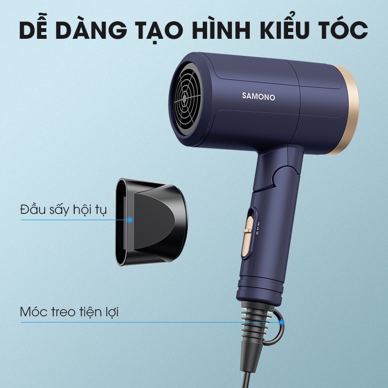 Máy sấy tóc mini gấp gọn bỏ túi khi du lịch SAMONO SW-HDB11 công suất lớn 1000W 2 lớp bảo vệ an toàn - Hàng chính hãng