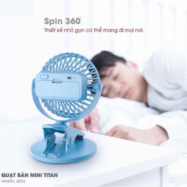 Quạt mini Tích Điện và kẹp bàn 3 tốc độ gió chống ồn chính hãng TITAN | BigBuy360 - bigbuy360.vn