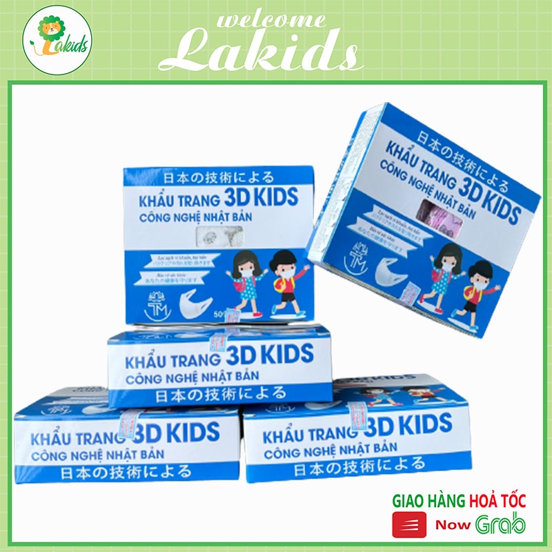 Khẩu trang 3D cho bé công nghệ Nhật Bản họa tiết dễ thương hộp 50 cái Lakids