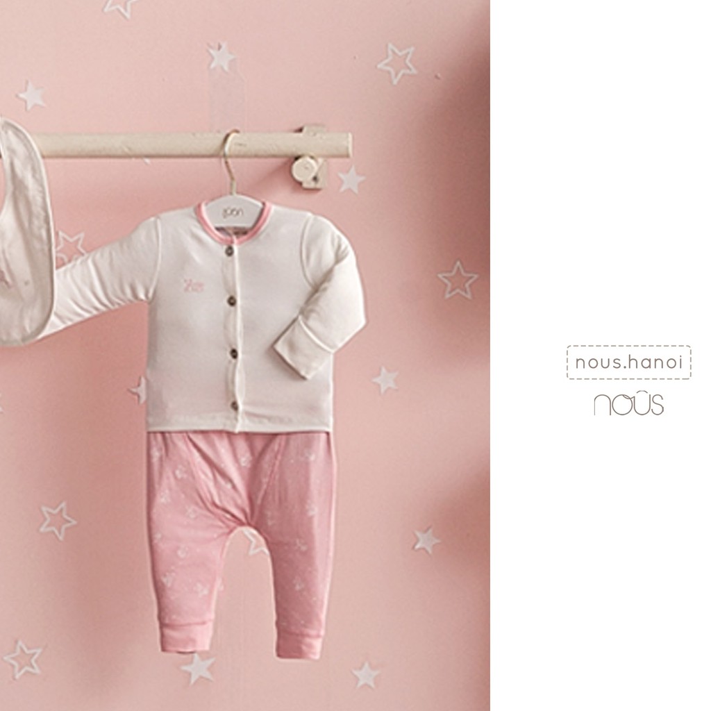 Bộ Quần Áo Sơ Sinh Nous Cài Thẳng Nous Hồng Trắng NB (Size Sơ Sinh Newborn NB)