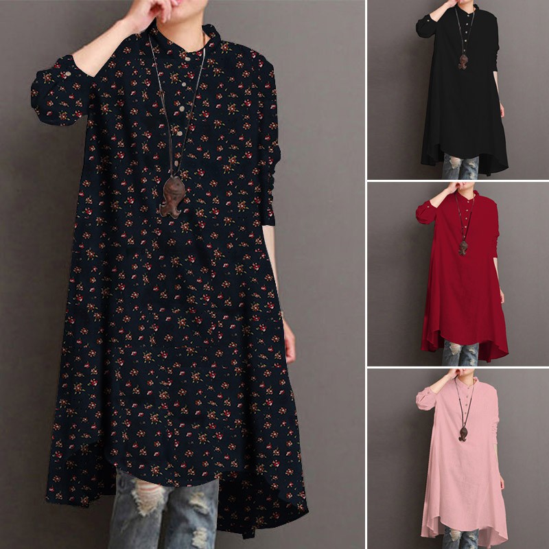 Áo Đầm ZANZEA Cho Nữ Tay Dài Họa Tiết Hoa Cổ Điển Thời Trang Cá Tính