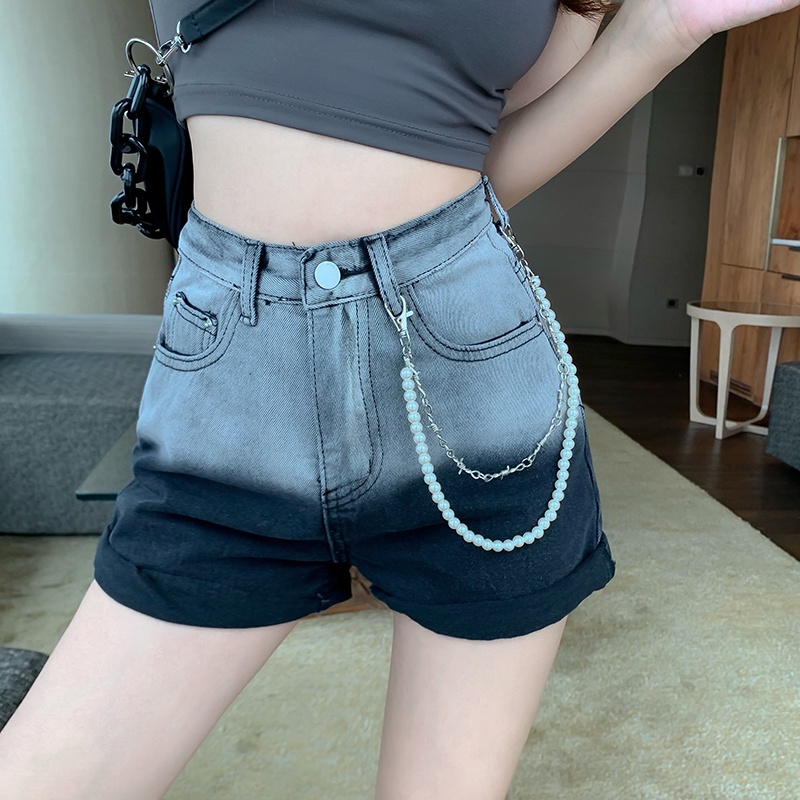 Quần short denim lưng cao phối màu gradient sành điệu dành cho nữ