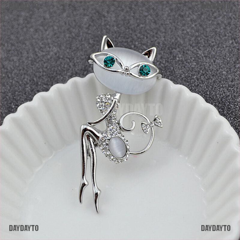 Ghim Cài Áo Hình Mèo Đính Đá Opal Dễ Thương