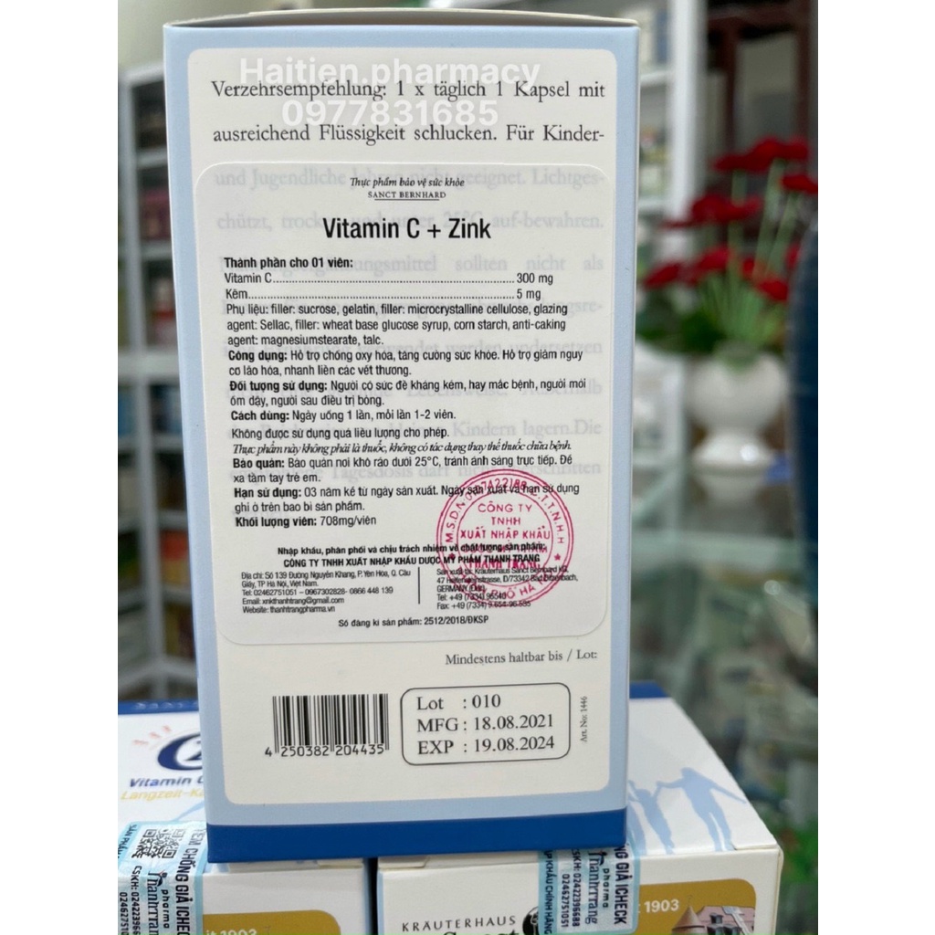 Viên uống bổ sung VITAMIN C + ZINK giúp tăng cường đề kháng, sáng da nhập khẩu Đức hộp 60 viên