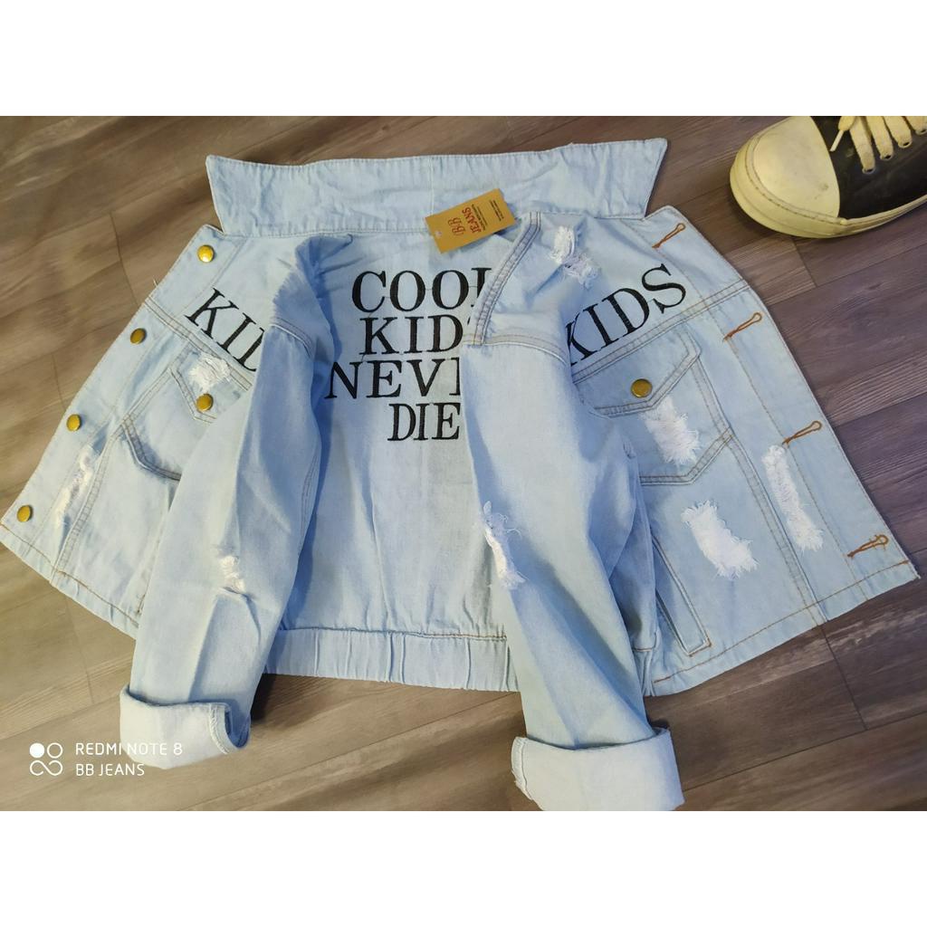 Áo khoác jean nữ Cool Kid màu xanh nhạt_ size dưới 58kg