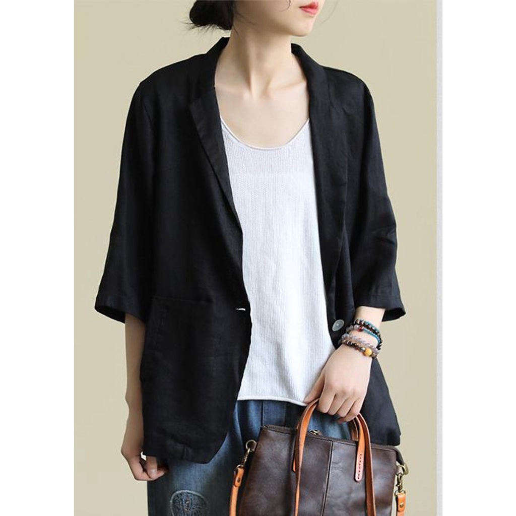 Áo vest blazer linen tay lỡ túi chéo