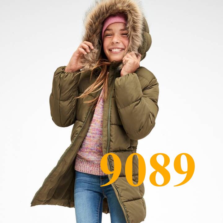 Mã 9089: Áo phao  dáng dài bé gái vnxk dư xịn. Chất mềm, nhẹ, thiết kế mũ lông thời trang.