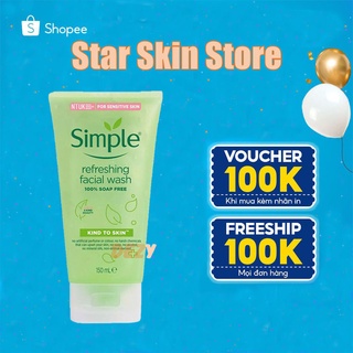 Sữa rửa mặt simple gel 150ml làm sạch da dầu mụn, da khô , da nhạy cảm ⚡️CÓ MÃ FREE SHIP⚡️