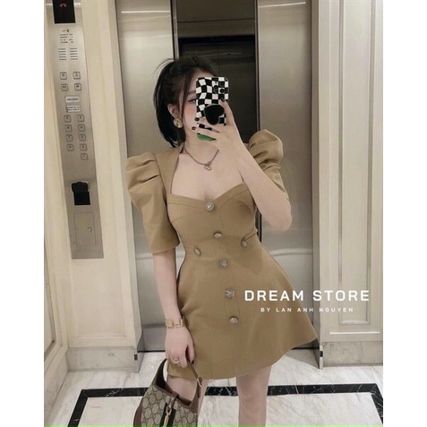 Đầm váy nữ dự tiệc dáng xòe thanh lịch dợ tiết đính nút 2 màu trẻ trung cá tính