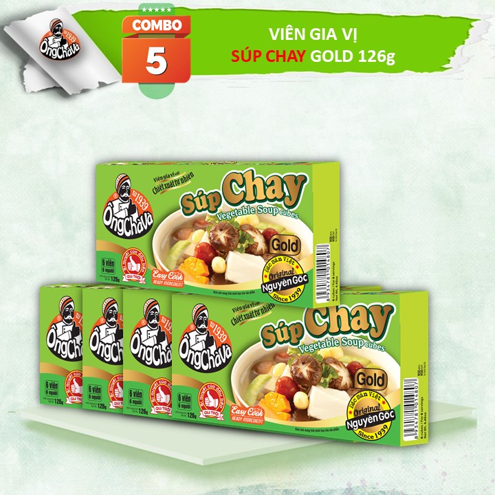 Combo 5 hộp viên gia vị Súp Chay gold Ông Chà Và 126g