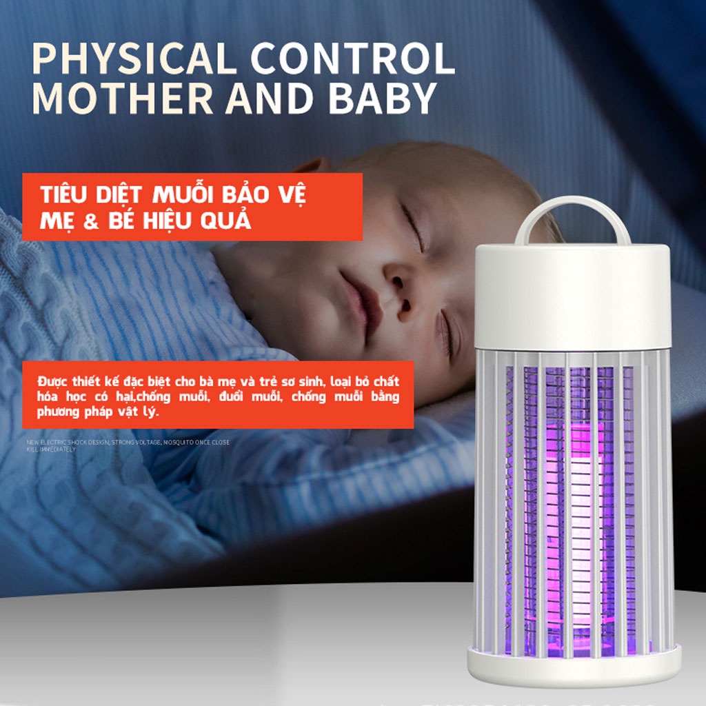 Đèn Bắt Muỗi, Máy Diệt Muỗi Thông Minh Electric Shock Mini Gia Đình Công Nghệ Đức Tính Hợp Ánh Sáng Xanh An Toàn Cho Bé