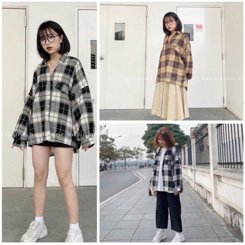 [Rẻ Vô Địch] Sơ Mi Nữ 🦋 Sơ Mi Kẻ Tay Bồng KOREA 2 Màu 🦋