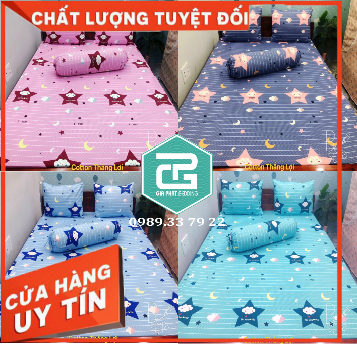 Bộ ga gối Thắng lợi cotton 100% chuẩn logo mẫu Ngôi Sao