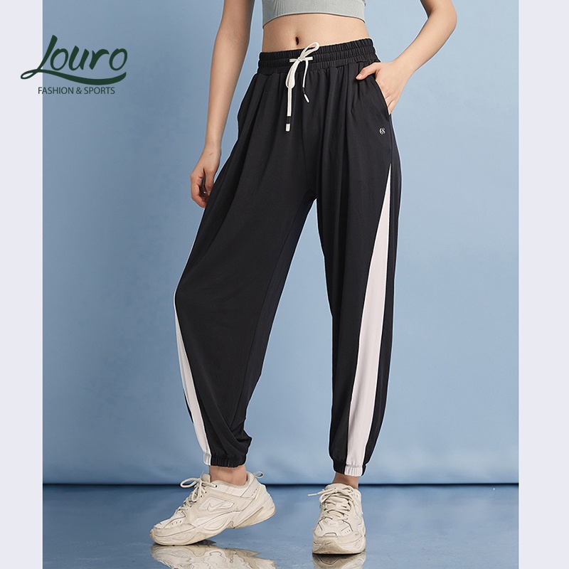 Quần Jogger nữ Louro QL111, mẫu quần joker tập gym nữ phối 2 màu, phù hợp tập thể thao, gym, zumba, chạy bộ