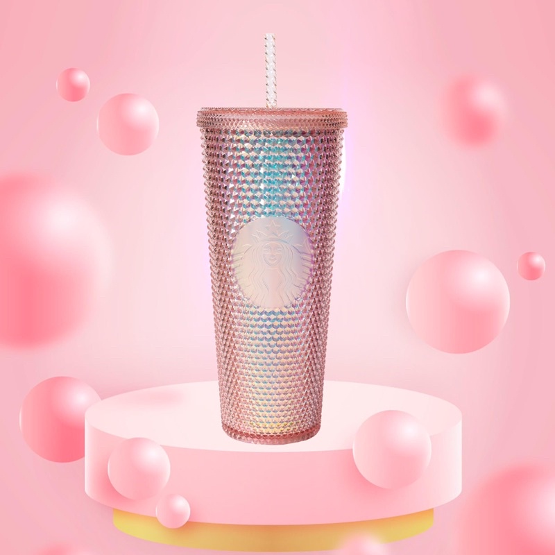 Ly Starbucks Studded Twinkle Rose Gold Bling 24Oz