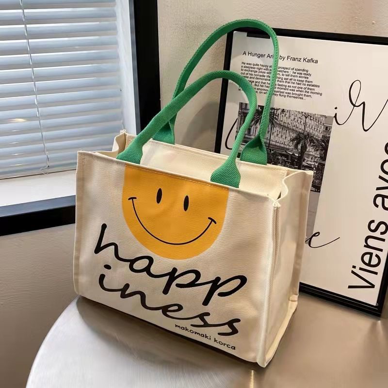 Túi Vải Canvas Cỡ Lớn In Họa Tiết Mặt Cười Thời Trang Mùa Hè Mới Cho Nữ 2022