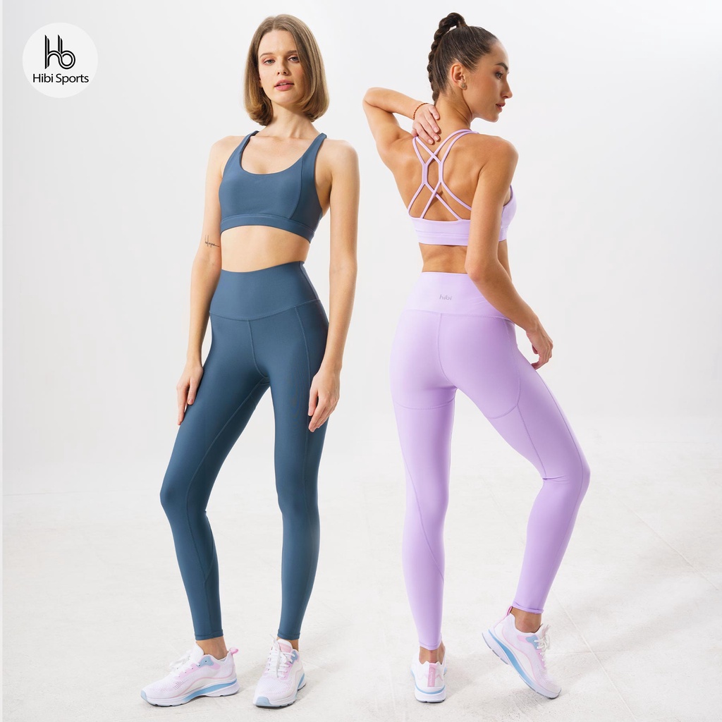 Set đồ tập yoga Luxury Hibi Sports H130 màu tím violet và xanh navy, áo bra thể thao 4 dây đánh đôi, kèm mút nâng ngực