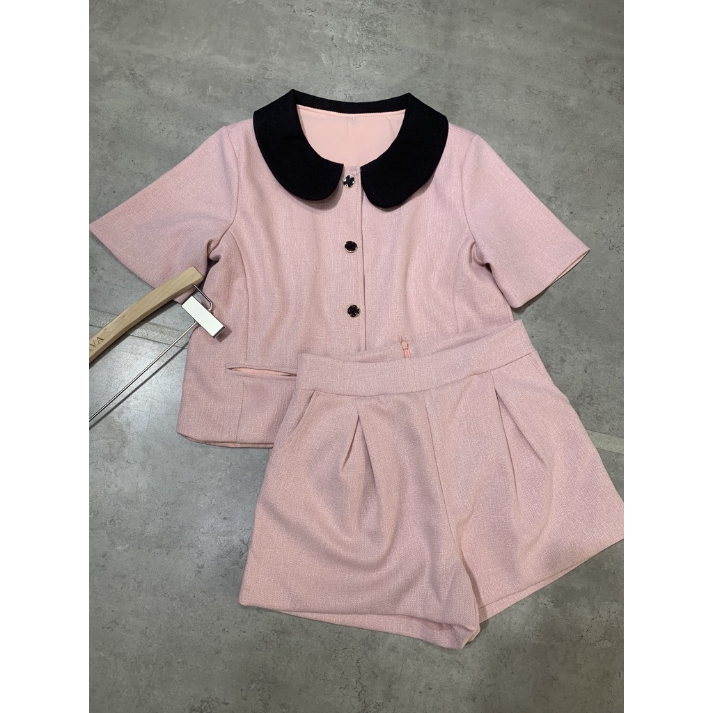 Sét tweed nữ cộc tay chất dạ Hàn mềm mịn phối quần tiểu thư