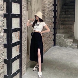 Chân váy Midi xẻ tà cá tính phong cách sang trọng, chân váy chữ A dáng dài xẻ đùi