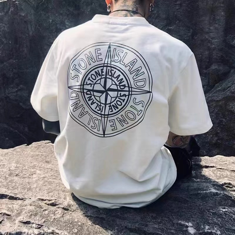 Behind the compass Island large logo short-sleeved casual all-match loose T-shirt tide brand