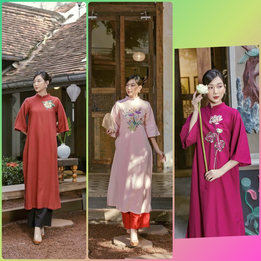 🥰 Áo dài dáng xuông phong cách nhẹ nhàng cách điệu form rộng chất vải đẹp thêu sắc nét